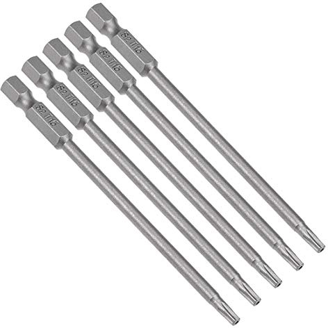 sourcing map T15 magnetische Torx-Schraubendreher-Bits, 1/4-Zoll-Sechskantschaft, 10 cm Länge, S2 Sicherheit, manipulationssicher, 5 Stück