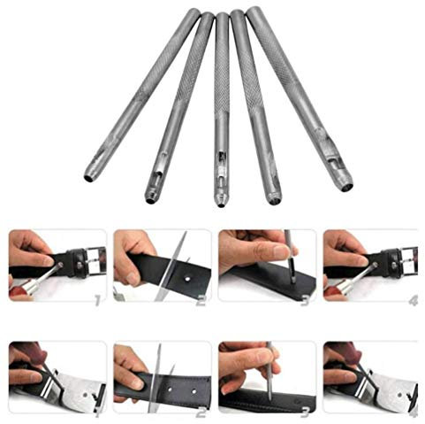 Oulensy 5Pcs 2-4mm Stahl Ledergürtel Locheisen-Werkzeug-Satz DIY Werkzeug Dichtung Gürtel Lochen Leder Werkzeuge Zu
