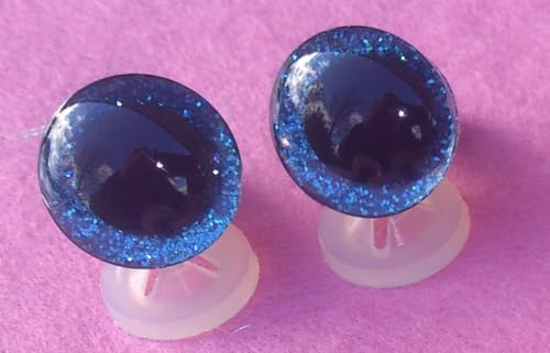 celloexpress 3D Blue 14mm Glitter Sparkle Eyes with Plastic Backs - Safety Glitter Sparkle Eyes for Soft Toy or Teddy Bear Making - Pack of 10 Pairs