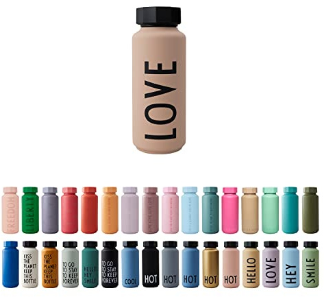 Design Letters Insulated Stainless Steel Water Bottle | 500 ml | Double Walled Vacuum Flask for hot and Cold Water | Thermos Flask for Travel and Gym | BPA and BPS-Free | Nude