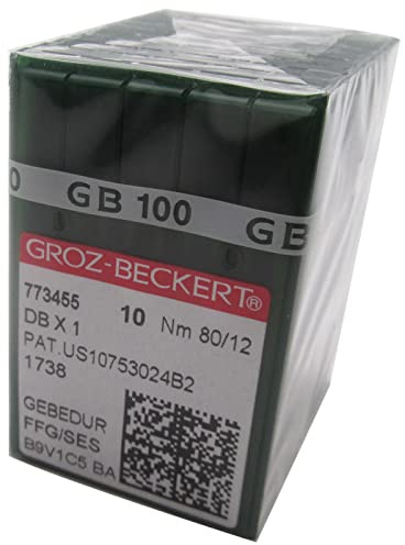 Groz-Beckert Nadel in transparenter Kunststoffbox, 100 Groz-Beckert DBX1 16X257 1738 Gebedur Titan-Nähmaschinennadeln (12/80)