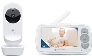 Motorola Nursery Ease 34 - Babyphone mit Kamera – 4,3 Zoll Video Baby Monitor Display - Nachtsicht, Bidirektionale Kommunikation, Wiegenlieder, Zoom, Raumtemperaturüberwachung - Weiß