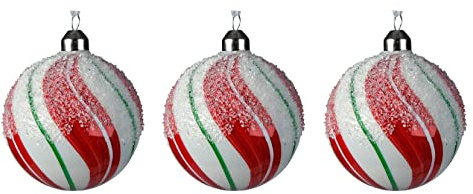 Weihnachtskugeln Glas 8cm x 3 Stück mit Streifen Wellen Muster Eiskristalle Christbaumkugeln weiß