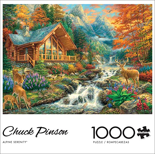 Buffalo Games - Alpine Serenity - Chuck Pinson - 1000 Piece Autumn Jigsaw Puzzle for Adults - Fall Mountain Cabin Scene - Challenging Puzzle for Game Nights - Finished Size 26.75 x 19.75 - Made in USA