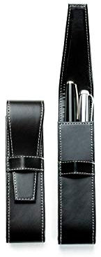 DELMON VARONE - Personalisierbares Schreibgeräteetui Cambridge Top Grain Leder Schwarz, Echtleder Stifteetui mit Verschlusslasche für 2 Schreibgeräte, Lederetui für hochwertige Kugelschreiber & Stifte