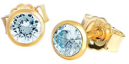 NKlaus Ohrstecker aus 585er Gelbgold 14 Karat mit echtem Blautopas 2 Stück | Naturstein: Steinfarbe kann vom Foto abweichen; ohne Geschenkverpackung