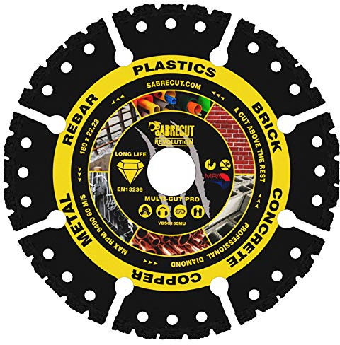 SabreCut 1pc VBSC180MU 180mm x 22.23mm Bore Multi Material Diamond Disc | Industrial-grade vacuum-brazed diamond provides durable dry cutting across a wide range of construction materials