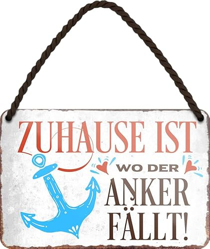 schilderkreis24 – Blechschild Lustiger Spruch “Zuhause ist wo der Anker fällt!” Deko Platt Dialekt Hafen Hamburg Metallschild Schild Norden Geschenk Geburtstag Weihnachten 18x12 cm