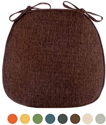 Yadlan Stuhlkissen 40x40 mit Bändern 6er Set, Sitzkissen Outdoor Gartenstuhl, Sitzpolster Stuhl Trapez Sanft, Halbrund Baumwolle und Leinen Dick Stuhlauflage Braun