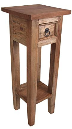 Spetebo Mahagoni Beistelltisch mit Schublade 67 x 25 cm - Natur - Vintage Holz Telefontisch - Beistelltisch Blumentisch Blumenhocker Telefon Deko Blumen Tisch