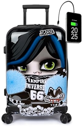 TOKYOTO Kabinentrolley Kinderkoffer Handgepäck Flugzeug für Mädchen Jungen Für Vampirfans Wednesday Cartoons Comics Kabinenkoffer 55x35x20 cm 55x40x20 TSA-Schloss und USB-Anschluss Vampire Girl