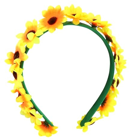 Chaks - Haarreif mit Sonnenblumen, Blumenkranz für Hippie Look | 70er Jahre Accessoire für Festival und Karneval, Sonnenblumen Design mit gelben Blüten, Blumen Kopfschmuck
