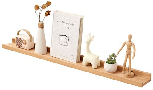 TREOAKWIS Schweberegal Holz, Wandregal Eiche Massiv Bilderleiste Eiche Bücherregal Kinder Wand Regalbrett Holz für Wohnzimmer, Kinderzimmer, Schlafzimmer, Büro (Natürlich, 90 x 15 cm)