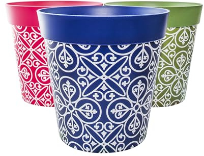 Hum blomkrukor, 25 cm set med 3, olika färger och storlekar, inomhus/utomhus plastkrukor, multi maroc