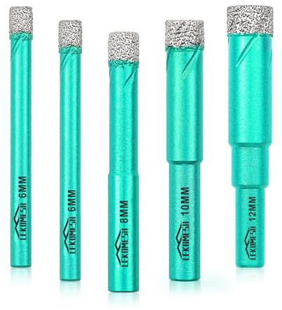 LEKOMESH Diamond Drill Bit Kit - 5pcs 6/6/8/10/12MM Diamond Hole Saw with Round Shank for Porcelain Tile Drill Bits for Ceramic Marble Granite Stone Quartz
