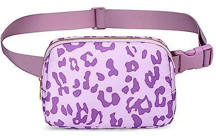 Hixingo Stylisch Bauchtasche für Damen und Herren, Hüfttasche Verstellbare Sport Groß Gürteltasche mit Reißverschluss für Outdoor Laufen Wandern Radfahren Gehen (20x5x14cm,Leopard lila)