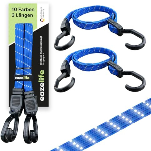 2er Set Gummispanngurt, verstellbar, Breitband Expander mit Metallhaken, Stark Belastbar, für Auto, Fahrrad und Outdoor-Aktivitäten (10 Farben 3 Längen) (Ozean, 100 cm)