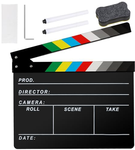 Ribvane Acrylic Movie Film Directors Clapboard, Photography Video TV Cut Action Scene Slate Clapper Board Props, Black