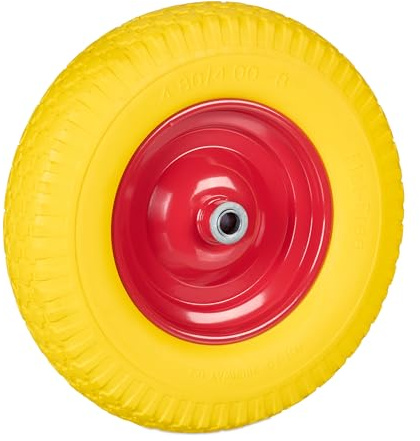 Relaxdays Ruota per Carriola 4.00-8, Gomma Piena Antipanne, Ruotino Scorta Portapacchi, Antiforatura,100kg, Giallo Rosso