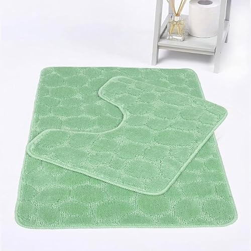 Luxurious Pebble Design Bath Mat Set - 2-Piece Water Absorbent Bathroom Rug Mats with Non-Anti Slip Feature, Crafted from 100% Polypropylene, Including Pedestal and Toilet Shower Rugs (Sage Green)