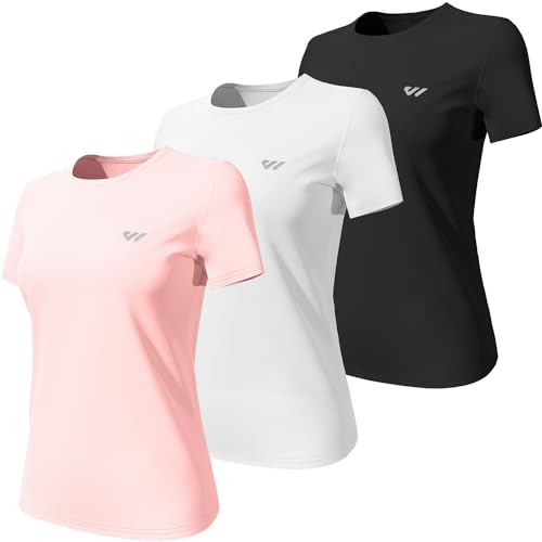 Wulibike 3 or 5er Pack Sportshirt Damen Funktionsshirt Stretch Schnelltrocknend Activewear Atmungsaktiv Laufshirt Kurzarm Fitness Wandershirt UPF 50+ Sonnenschutz Top