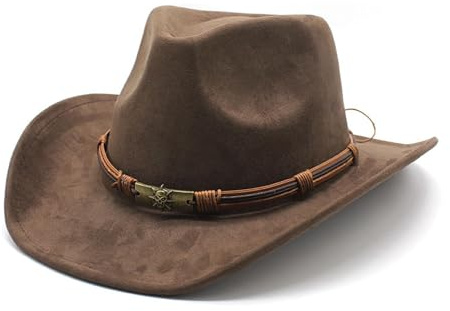 Générique Chapeau de Cowboy Occidental Homme Femme Western Cowgirl Hat Panama Chapeau Feutre avec Bande en Cuir, Chapeau de Plage Jazz Hat