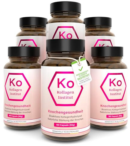 Kollagen Institut Hochdosiert Bioaktiv Collagen Kapseln für Knochen – 6 x 180 Kapseln, Struktur für Calcium, Unterstützung bei der Vorbeugung von Osteoporose, 3er Pack, Typ 1 Kollagenhydrolysat