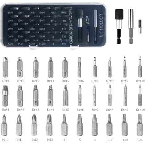 TPTGIAR Juego de extractor de tornillos, 33 Piezas extractor de tornillos rotos, extractor tornillos antirrobo de acero cromo vanadio, screw extractor Para tornillos de diferentes tamaños