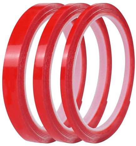 5M Double Sided Tape Adhesive, 3 Rolls Red Liner Super Strong Sticky Heavy Duty Mounting Tape Clear Tapes Two Sided Tape Poster Tape for Wall Photo,Home and Office Deco(3mm/6mm/9mm)
