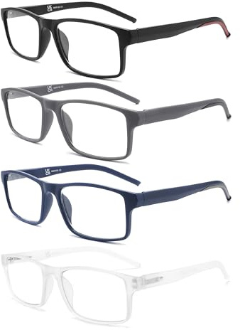 HEEYYOK 4Pack Gafas de Lectura Hombres Lectores Luz Azul Bloqueo para Mujeres y Hombres,Anti Glare/Eye Strain Filtro UV,Marco Rectangular Cómodo Primavera Bisagra Gafas 2.00
