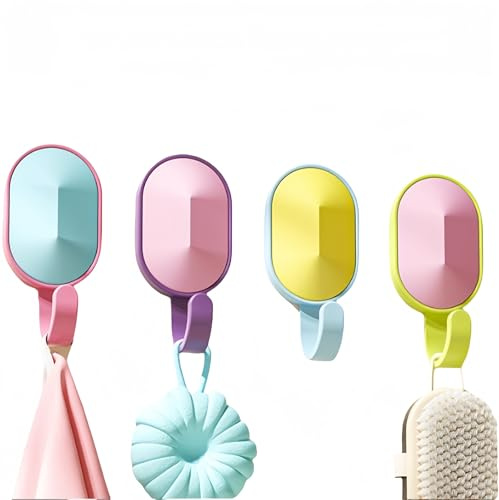 joonnair Pack of 4 Children's Clothes Hooks Self-Adhesive in Colour Wall Hooks Children's Coat Rack No Drilling Coat Hooks Children's Room Adhesive Hooks Ideal for Children's Room Decoration Gift