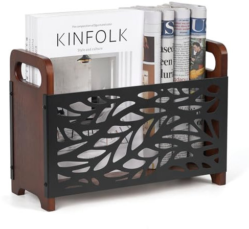 QILICZ Zeitungsständer Zeitschriftenhalter,Magazinständer - Holz Zeitungshalter Bücherregal Zeitschriftensammler, Aufbewahrungskorb Magazinsammle für Büro Zuhause, 33x24x13cm