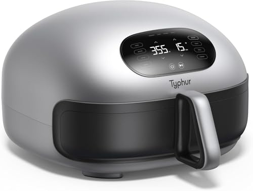 Typhur Dome 2 Freidora de Aire Grande e Inteligente, 5,3 L con Autolimpieza | 15 Funciones, Calentamiento Dual, Cesta Plana para Pizza de 30 cm, Bistecs y Alitas, Pantalla LED, 51 dB, 30% Más Rápida
