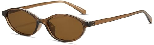 LOJUDI Retro Sonnenbrille Damen Oval - Cateye Vantage Herren Ovale Kleiner Schmal Brille für Frauen UV Schutz-Braun/Braun