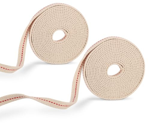 Gosknor 2pcs Oil Lamp Wicks with Red Stitch, 1/2 Inch 10 Foot Flat Cotton Kerosene Based Lantern Wick for Paraffin Oil Kerosene Lamps (White)