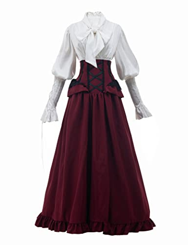 CR ROLECOS Regency-Kleid für Damen, 1800er-Jahre, Empire-Taille, viktorianisches Ballkleid mit Schal, Regency-Ära Kleid, Rot/Ausflug, einfarbig (Getaway Solids), Groß