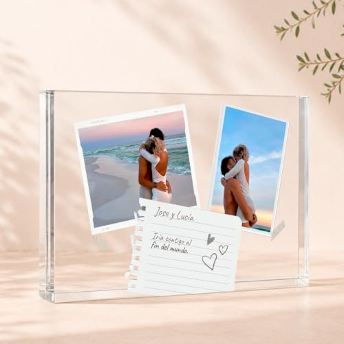 Cristal Plaque - Bloque Metacrilato Personalizado con Fotos y Nota | Placa para Parejas | Regalo Original de Aniversario, Cumpleaños o Boda | Decoración Hogar
