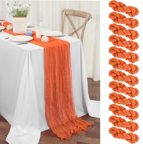 Teruntrue 12 Stück Tischläufer Orange 55x300 cm Boho Gaze Käsetuch Tischläufer für Hochzeit, Party, Babyfeier, Brautshower, Geburtstag-Dekorationen