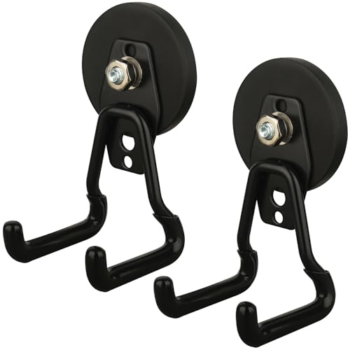 MUTUACTOR Upgraded Strong Magnetic Hooks,2-Pack Powerful Magnetic Hook Heavy Duty,20lbs Anti-Scratch Garage Storage Hangers for Hanging Cordless Impact Drivers Trailer Cord Shovels
