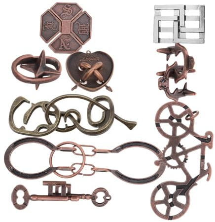 Luban Schloss Denkspiel 9 Stück Zinklegierung für Erwachsene | Metallisches Knobelset, Traditionelles Rätselspielzeug, Klein und Leicht, für Familien und Freunde