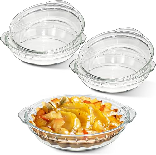OJMHD 4 Stück Glas Runde Pie Form, 20 cm Kleine Tarteform mit Griff, Mini Cake Form Dish Backform Kuchenformen für Torten Snacks Salate Desserts Topfkuchen Obstsalat, Mikrowelle, Backofen