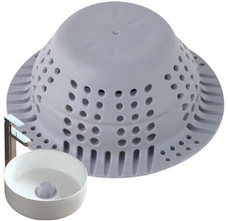 Drain Catcher - 4.45 Inches Silicone Stopper for Shower Tub, Foldable Cover with Hair Trap, Washbasin Sink Protector for Kitchen Bathroom, White Rubber, Single Pack Use, Portable