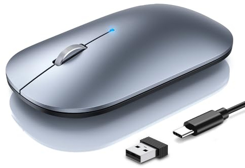 TECKNET Rechargeable Wireless Mouse, Bluetooth Mouse Triple Mode, Silver | BT5.0/3.0 + 2.4G, Silent Mouse, 4 Adjustable DPI, 800mAh Battery, Computer Mouse Compatible with Macbook iPad PC Laptop