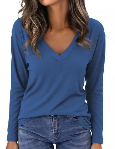 Aottori Maglietta Donna Scollo a V Maniche Lunghe T Shirt Ampia | Tessuto morbido ed elasticizzato, scollo a V pulito, vestibilità ampia, maniche lunghe, facile da abbinare ogni giorno