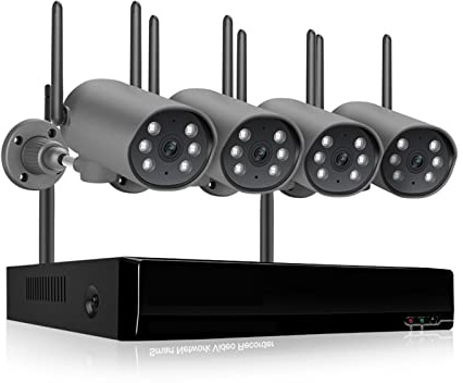 ERETYRET Di Telecamere Wireless HD 3MP Telecamera IP WiFi Esterna Registrazione Audio Bidirezionale Rilevamento Umano Sicurezza Domestica CCTV Video P2P Facile Da Installare(None,8CH NVR 4 Camera B)