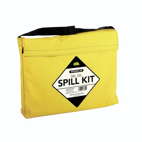 BearTOOLS Oil Only Spill Kit 50L - Vinyl Shoulder Bag with Absorbent Pads & Socks - UK Made Hydrophobic Oil Spill Cleanup for Industrial Use, Machineries, Garage
