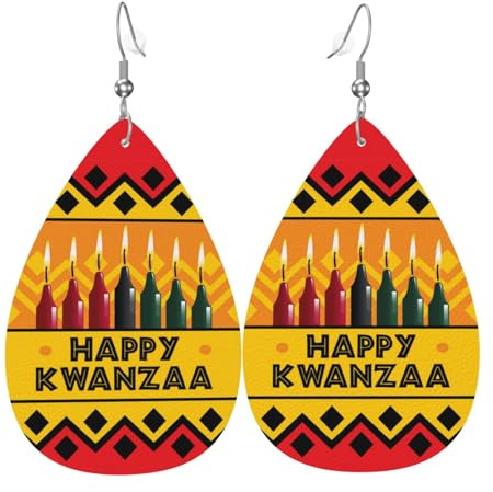 Orecchini Da Donna Pelle Sintetica Happy Kwanzaa African Heritage Holiday Jewelry Orecchini In Pelle A Forma Di Lacrima Accessories Per Decorazione Per Abbigliamento Per Feste E Appuntamenti