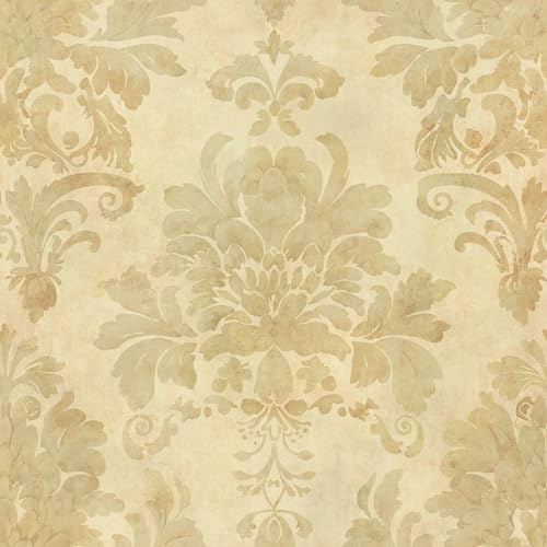 LACHEERY Papier Peint Fleuri Vintage Damassé Beige Mural 44,5cm x 200cm | Papier Peint Adhesif Mural Fleur Vinyle Rétro Revetement Mural Autocollant Beige Imperméable Deco pour Chambre Salon Armoire