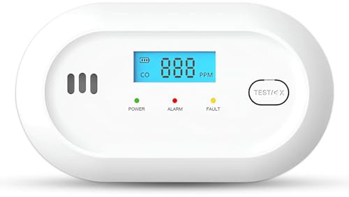 ONGNIUU Detector de Monóxido de Carbono con Pantalla LCD Digital, Alarma 85 dB y Sensor Electroquímico, Indicador LED 3 Colores, Portátil, para Pared o Mesa, Ideal para Casa, Cocina, Viajes