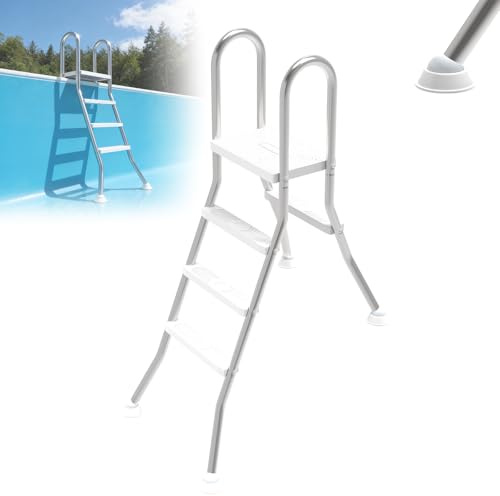 LZQ Poollstege i rostfritt stål med 3 steg – halkfri pooltrappa för delvis sänkta bassänger, 150 kg lastkapacitet, halkfria slitbanor, lämplig för pooler med max 115 cm djup